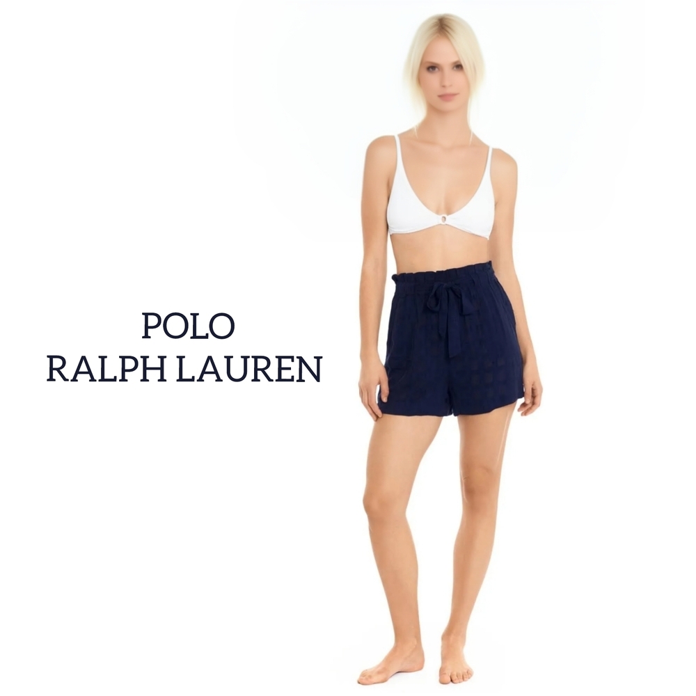 Polo Ralph Lauren Plaid Beach Shorts NWT Size L Pull On Navy